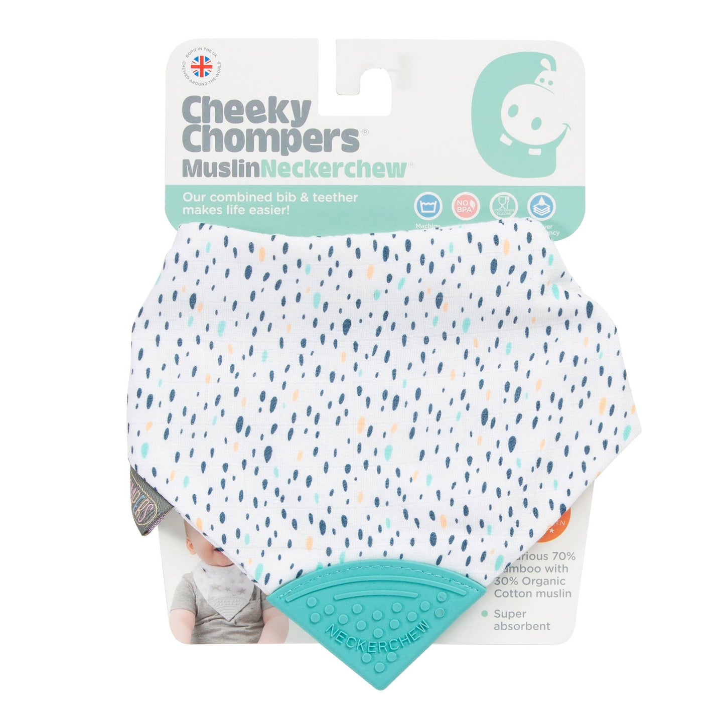 Cheeky Chompers - Neckerchew Teething Muslin Dribble Bib - Peardrop