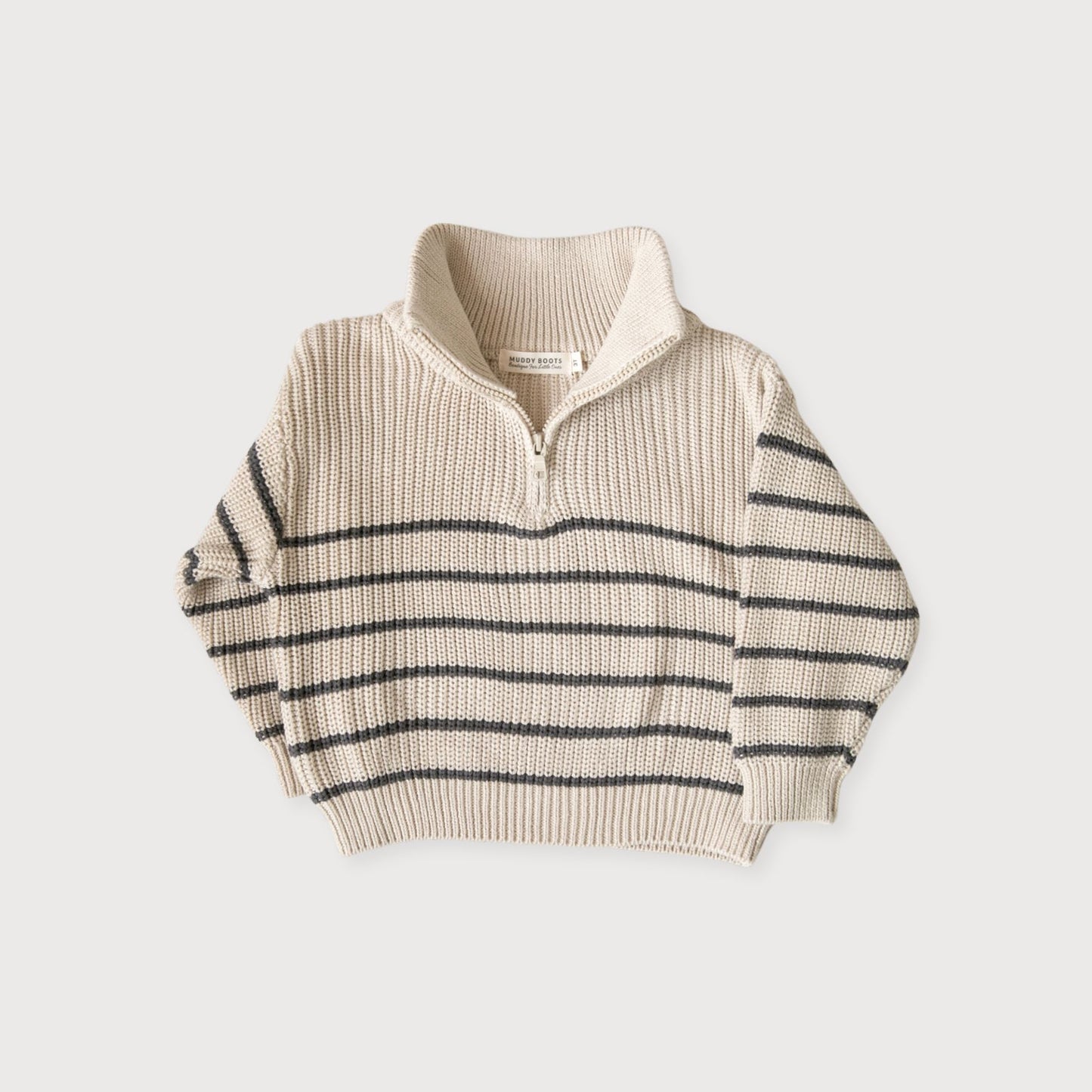 Beige Striped Half-Zip Knit