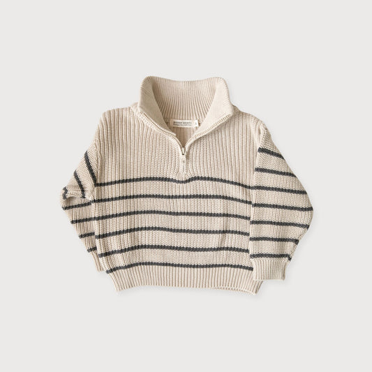 Beige Striped Half-Zip Knit