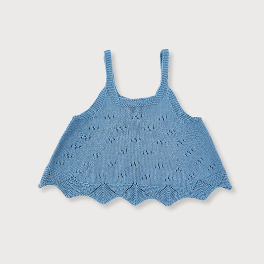 Blue Cotton Knit Vest Top