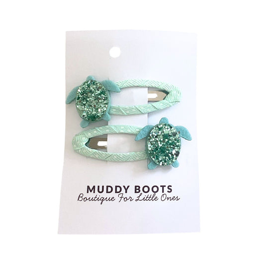 Aqua Turtle Toddler Hair Clips