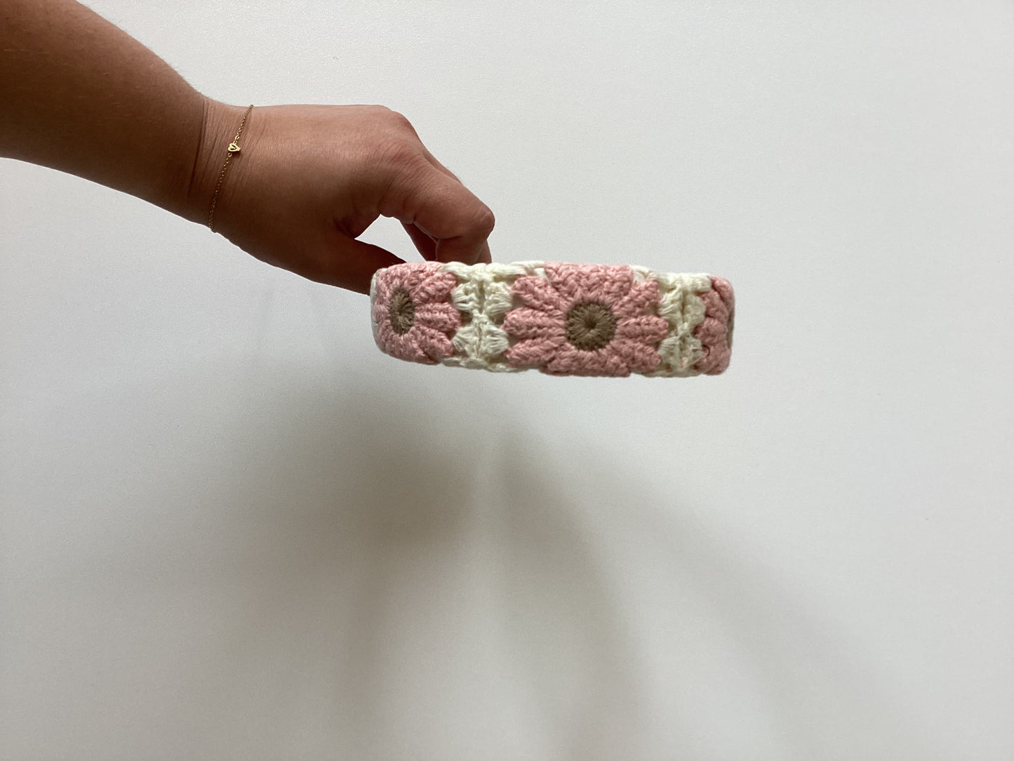 Knitted Floral Headband - Pink/cream