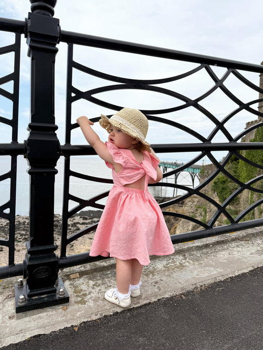 Pink Cotton-Linen Dress with Tie Back