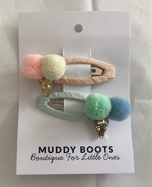 Ice Cream Pom Pom Hair Clips