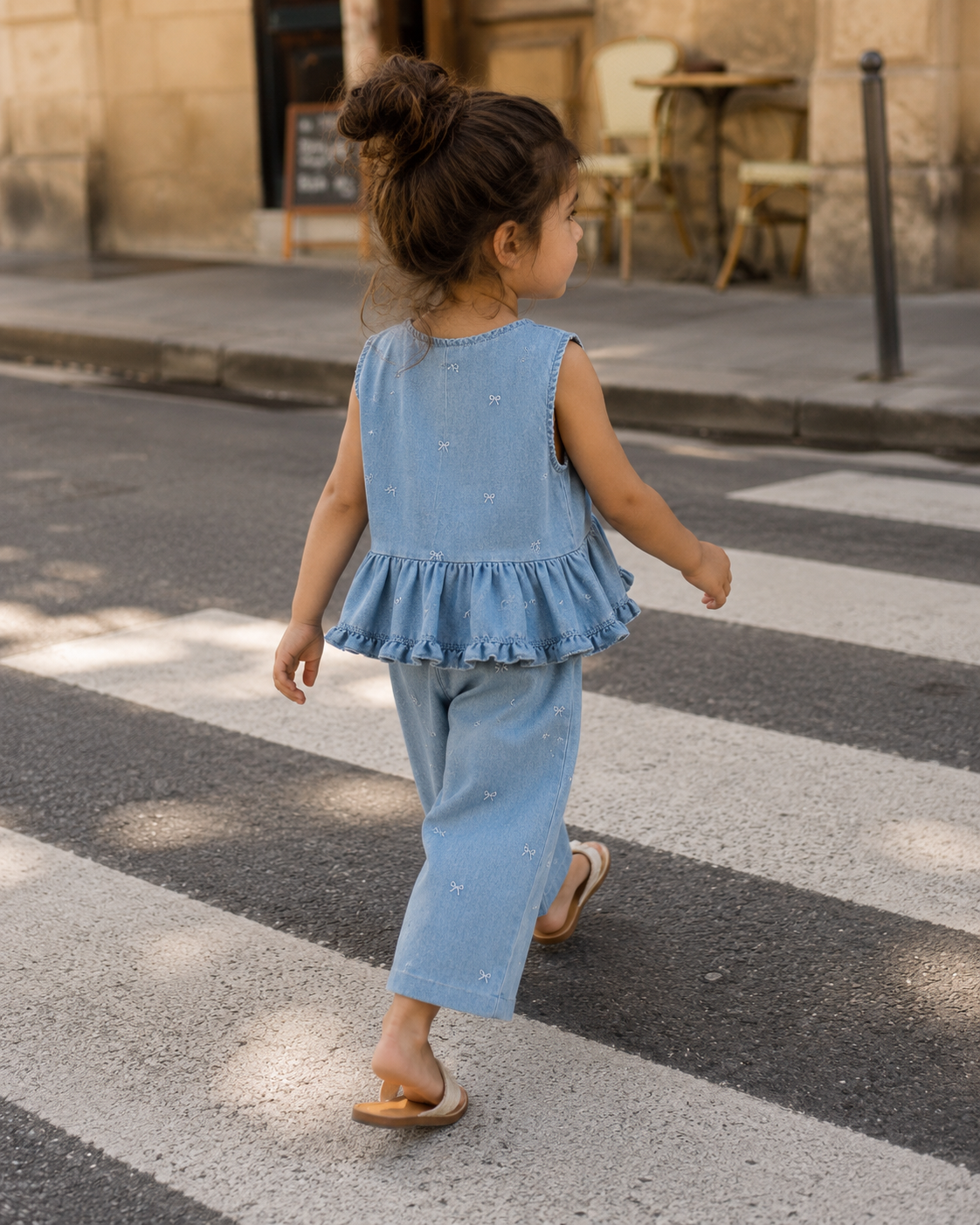 Embroidered Denim Two-Piece Set