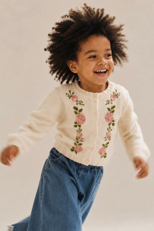 Cream Floral Knit Cardigan