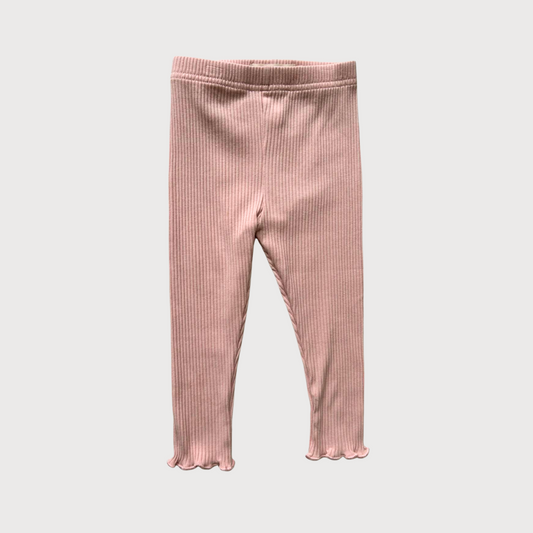 Pink ribbed frill detail leggings