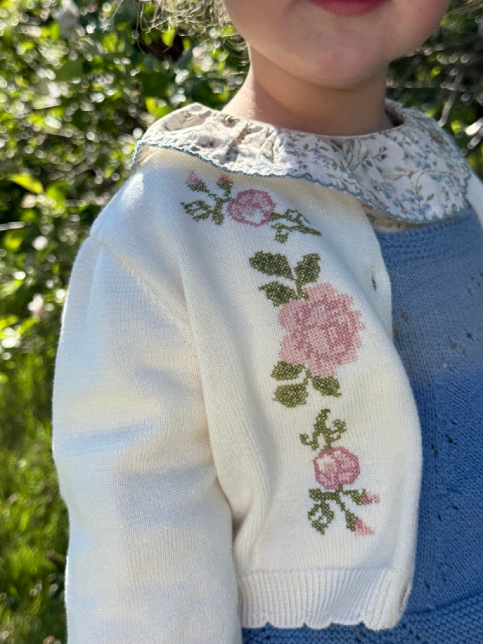 Cream Floral Knit Cardigan