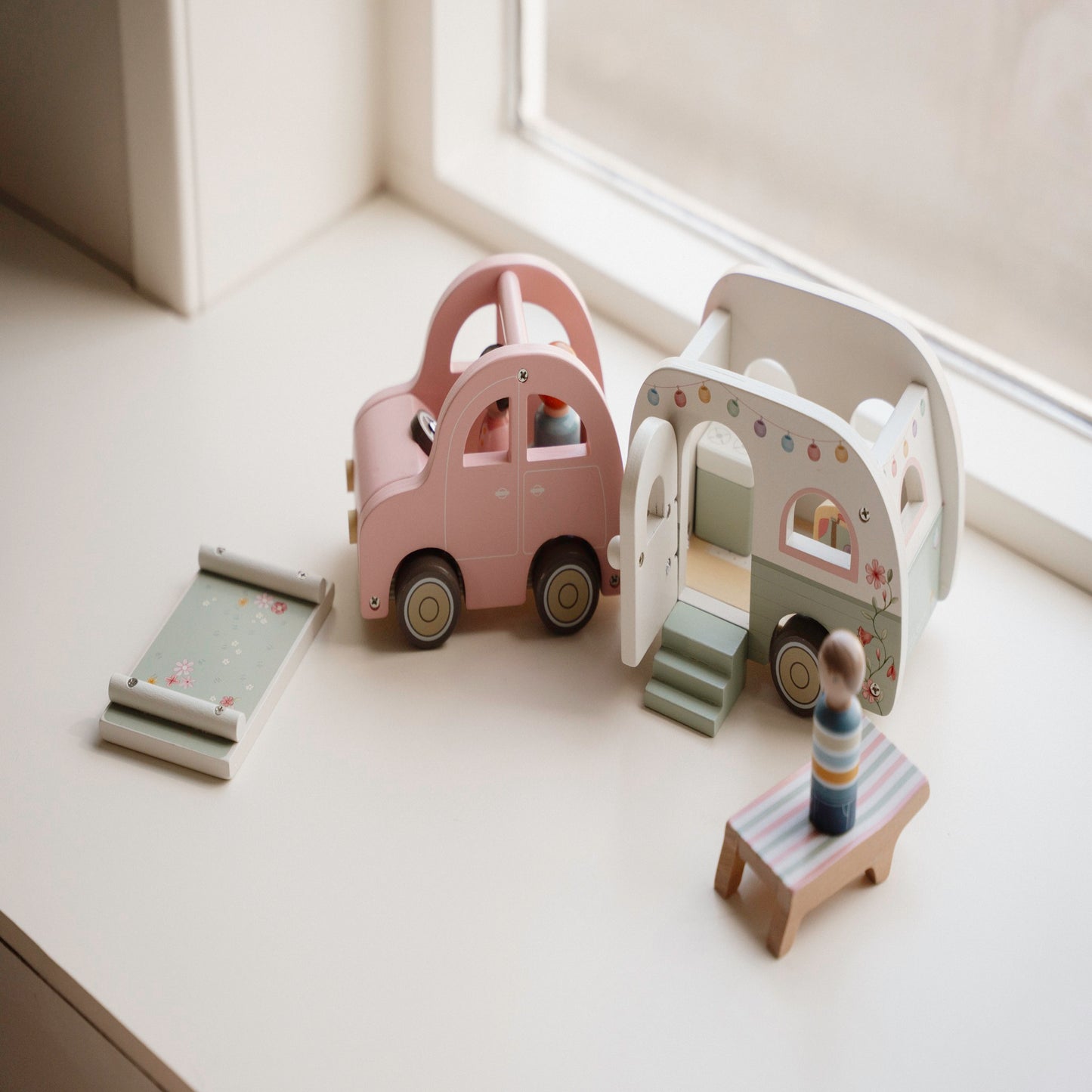 Toy Car with Caravan – Wooden Playset