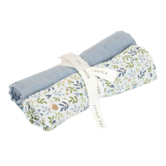 Forest Adventure & Denim Blue Muslin Swaddle Set – 100% Organic Cotton