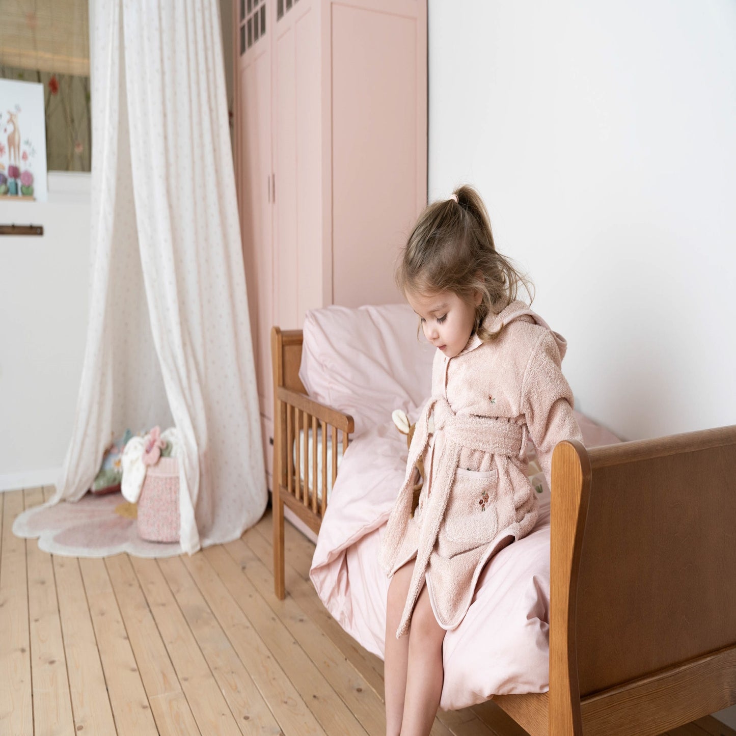 Children’s Bathrobe – Embroidered Blossom Pink (Size 74/80)