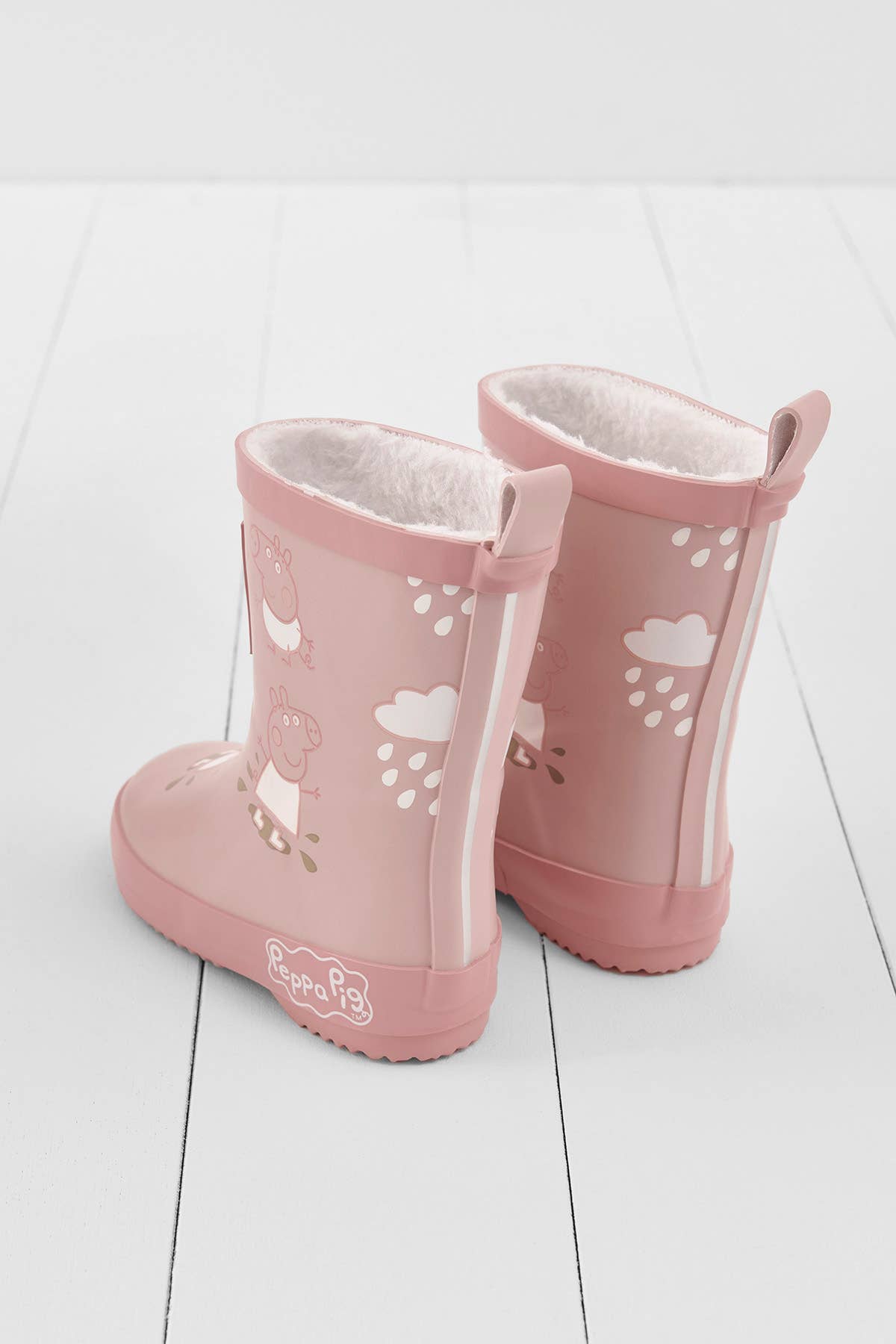 Grass & Air - Peppa Pig Pink Colour-Changing Kids Wellies, Teddy Fleece