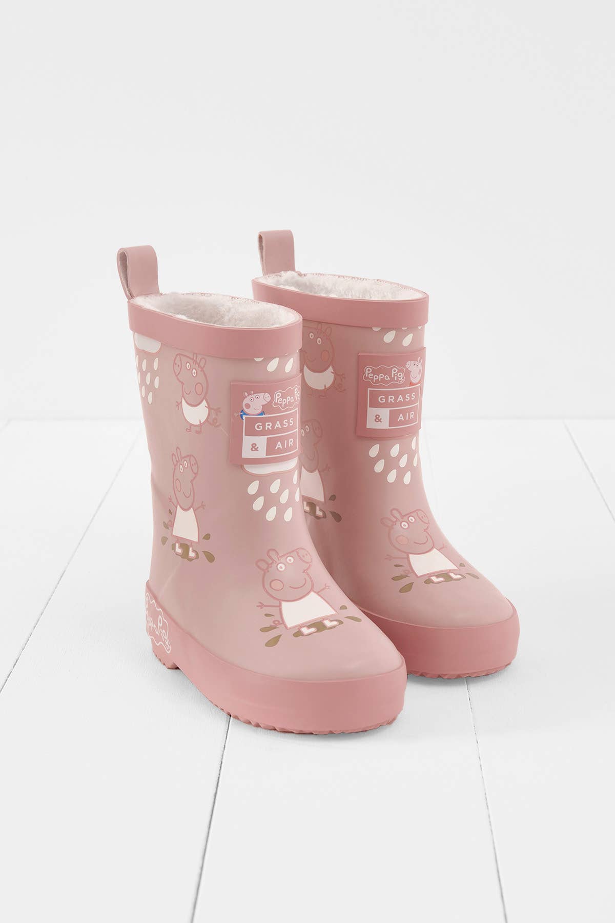 Grass & Air - Peppa Pig Pink Colour-Changing Kids Wellies, Teddy Fleece