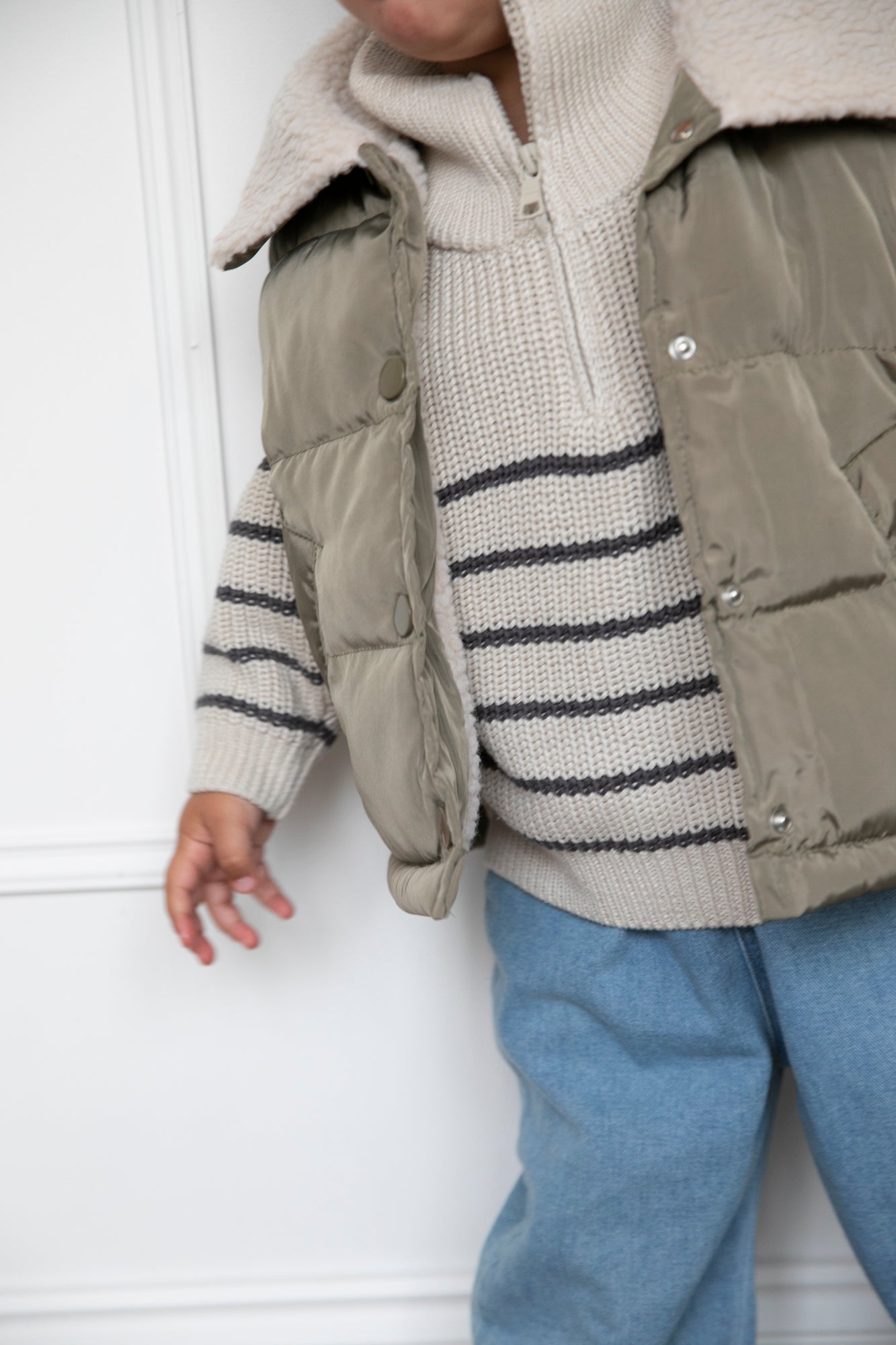 Beige Striped Half-Zip Knit
