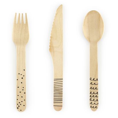 Wooden Cutlery With Black Tips 18pk - Muddy Boots Home UK