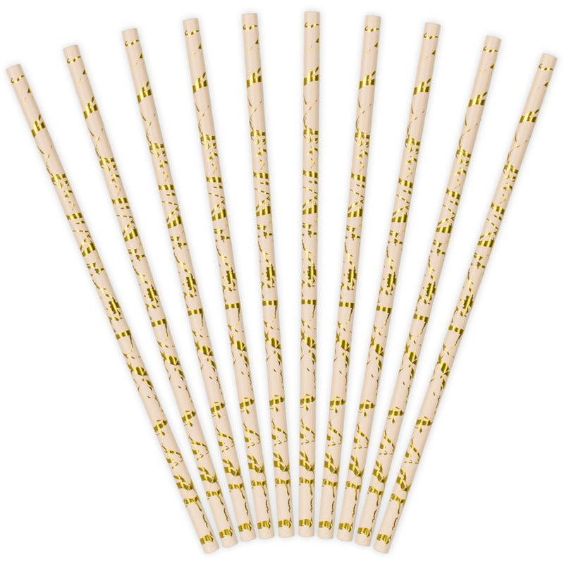 Pink & Gold Marble Patterned Straws