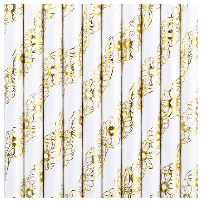 Gold Daisy Paper Straws 10pk