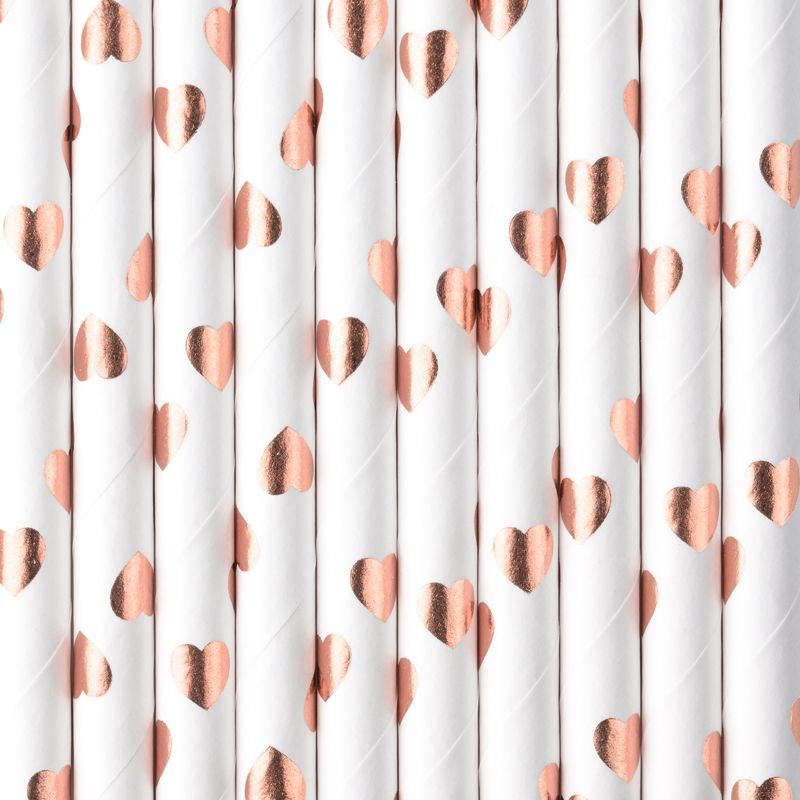 Rose Gold Heart Paper Straws - Muddy Boots Home UK