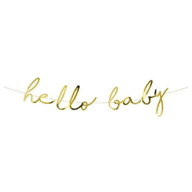 70CM GOLD HELLO BABY BANNER - Muddy Boots Home UK