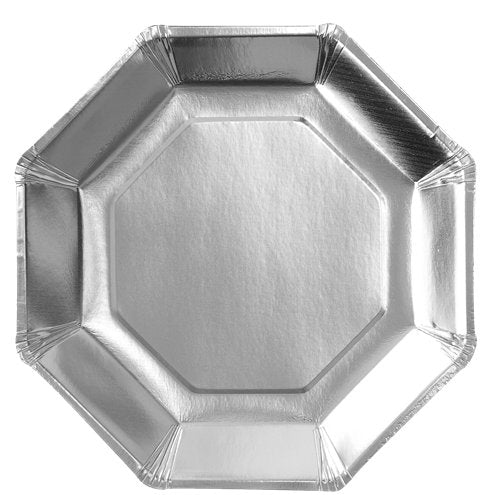 Silver Metallic Octagon Paper Plates - 23cm - Muddy Boots Home UK