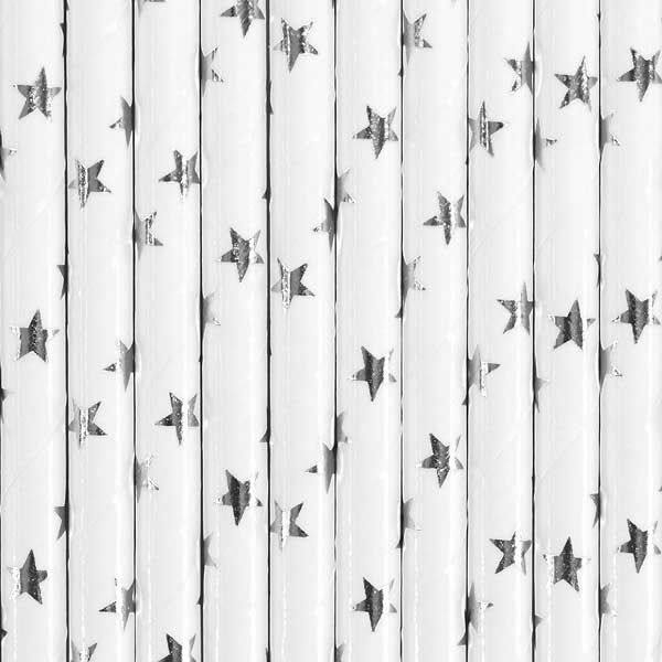 Silver Stars Paper Straws