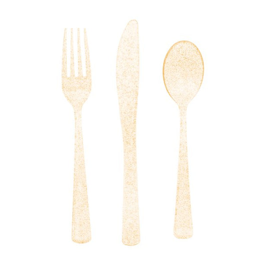 Gold Glitter Plastic Cutlery Set - 18pk - Muddy Boots Home UK