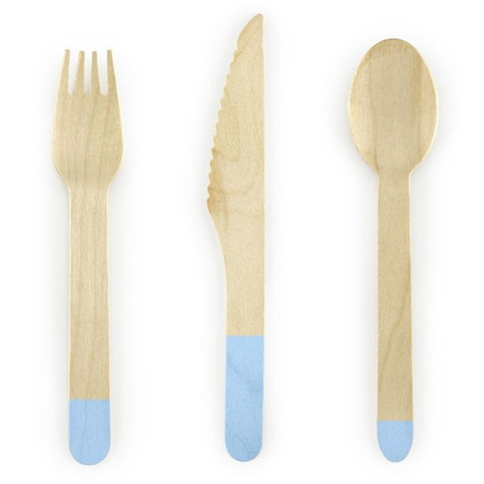 Wooden Cutlery With Blue Tips 18pk - Muddy Boots Home UK