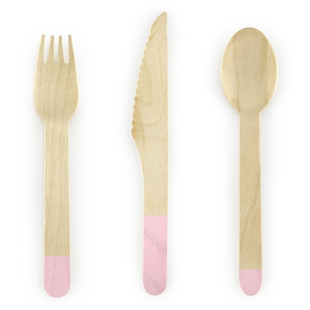 Wooden Cutlery With Pink Tips 18pk - Muddy Boots Home UK