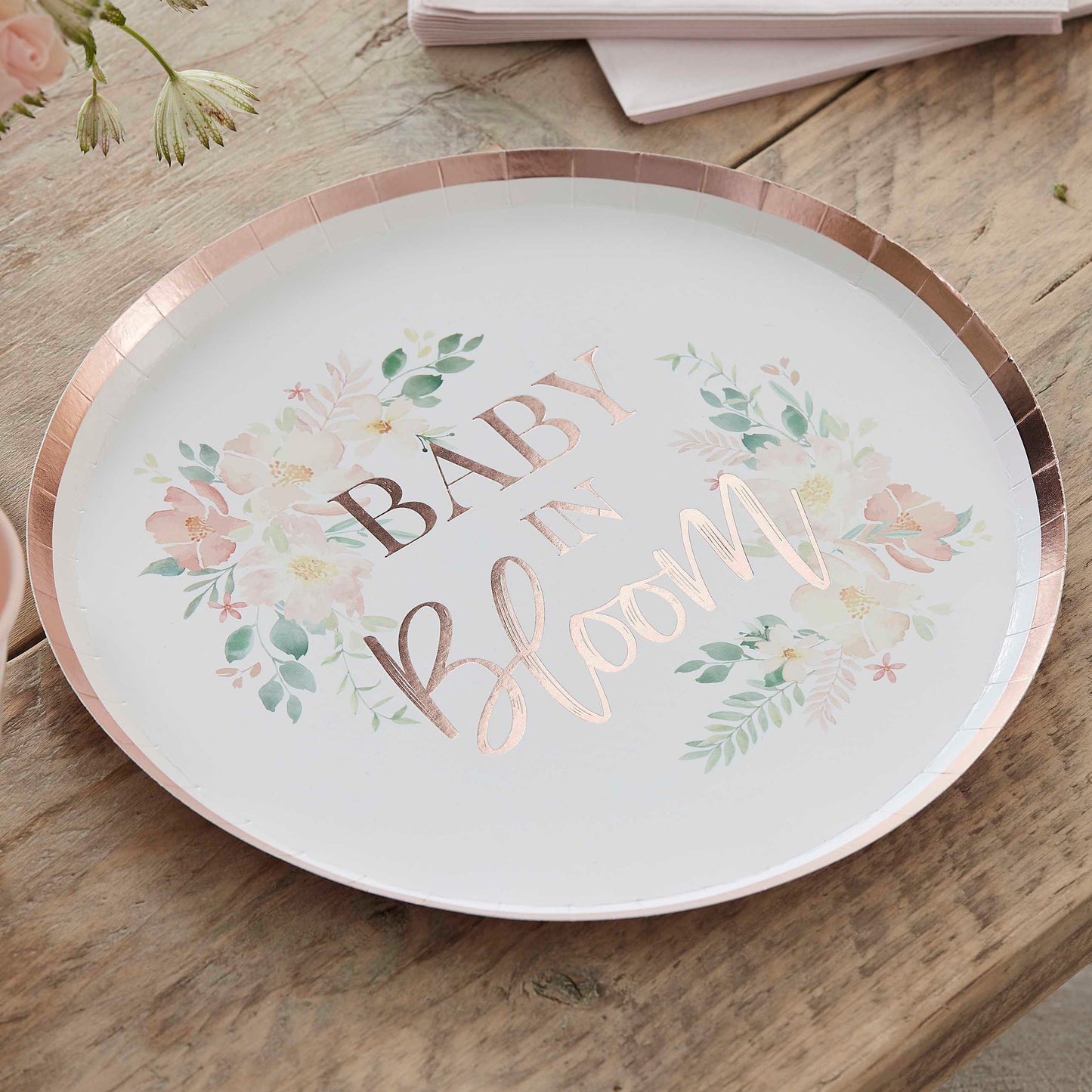 Rose Gold Baby In Bloom Baby Shower Plates - Muddy Boots Home UK