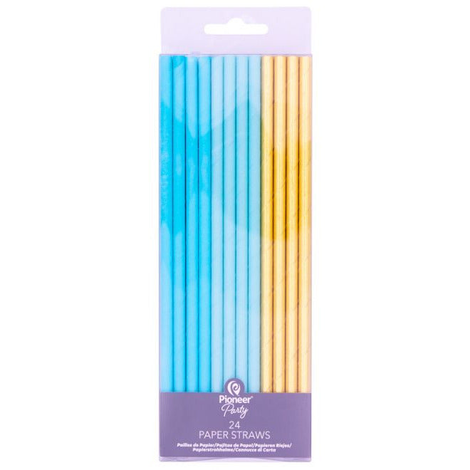 Blue and Gold Paper Straws - Muddy Boots Home UK