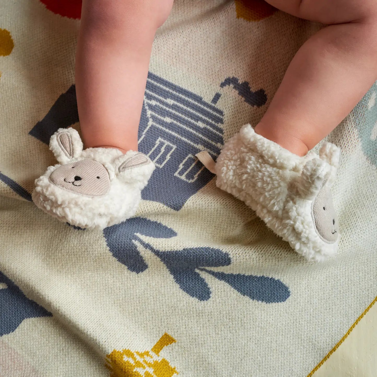 Cotton Knit Baby Booties - Sheep - Muddy Boots Home UK