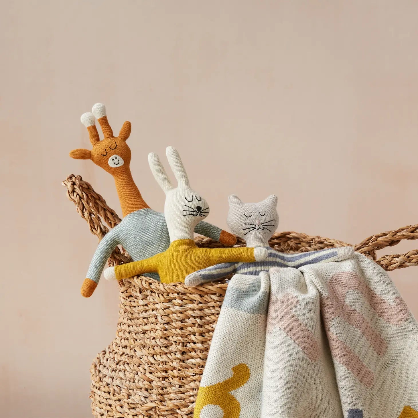 Cotton Knit Stuffed Animal Soft Toy - Aqua Giraffe - Muddy Boots Home UK