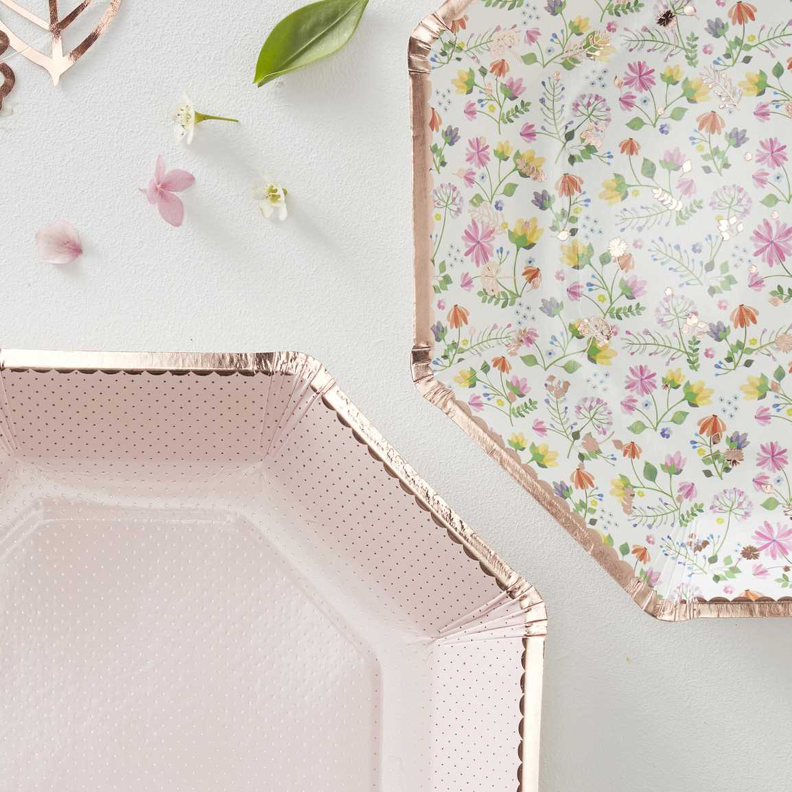 Rose Gold Foiled Paper Floral Plates