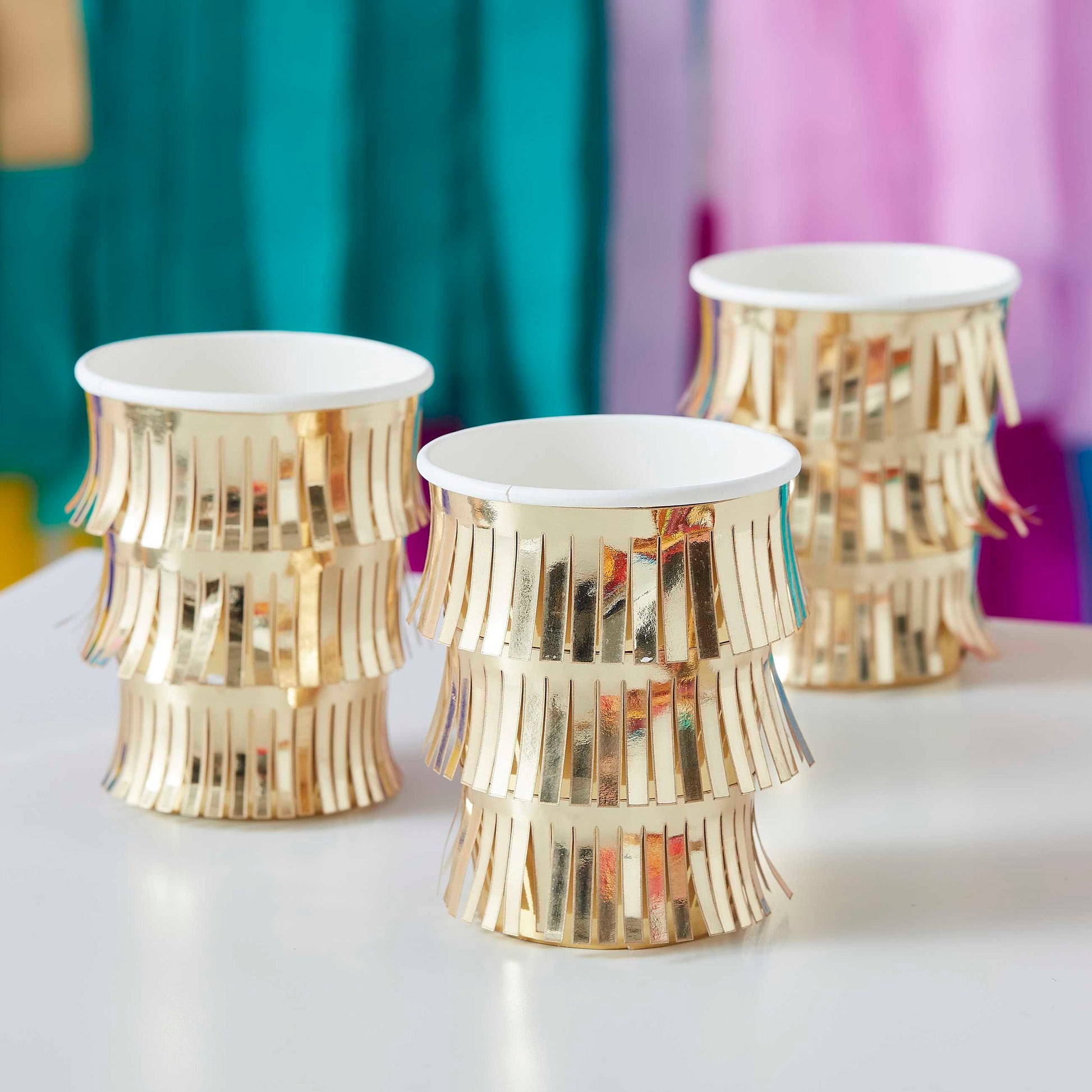 Fringed Gold Paper Party Cups - Muddy Boots Home UK