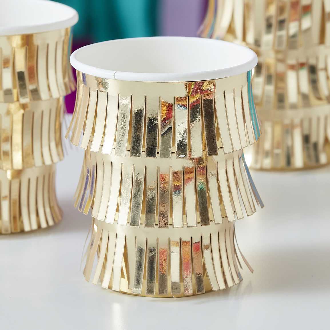 Fringed Gold Paper Party Cups - Muddy Boots Home UK