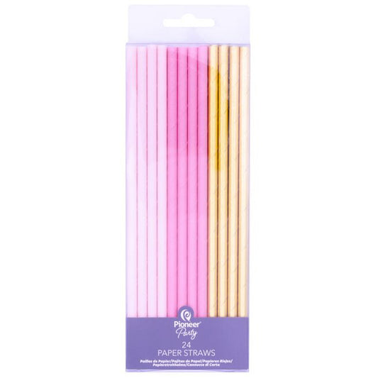 Pink & Gold Paper Straws - Muddy Boots Home UK