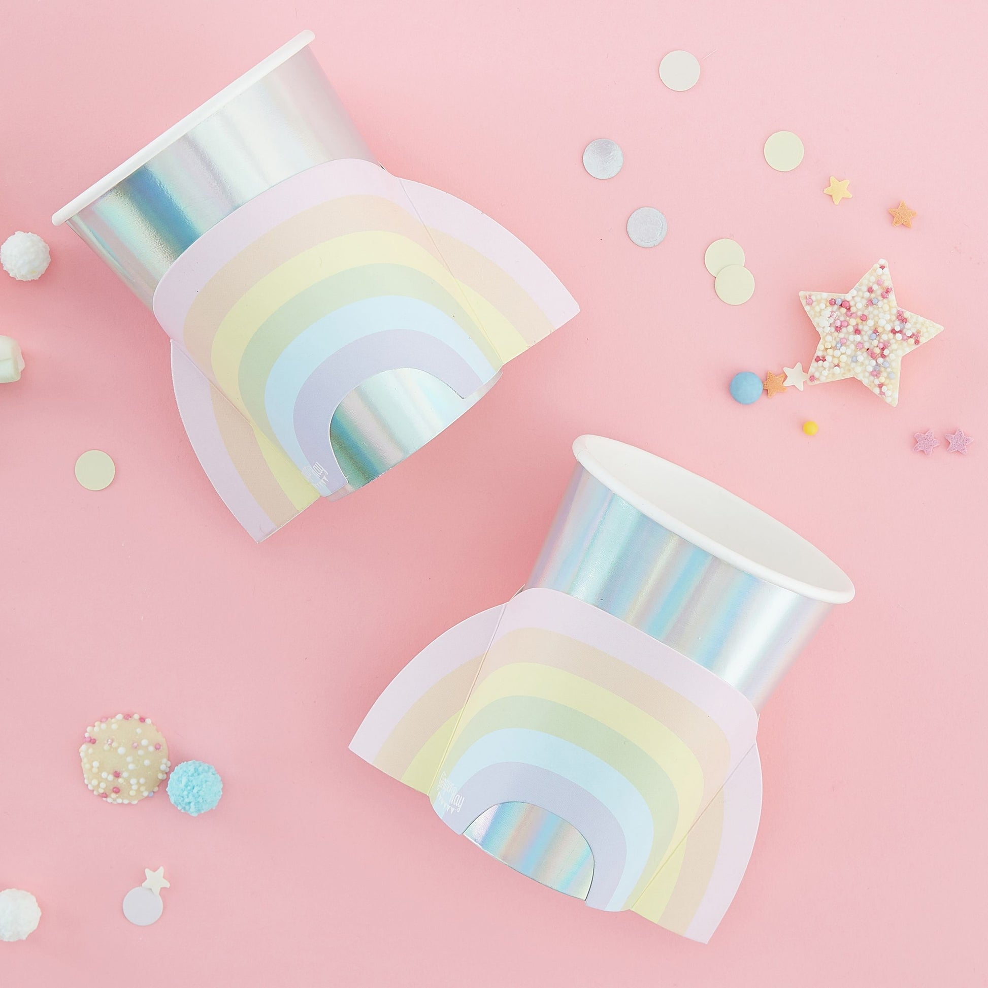 Pastel and Iridescent Paper Rainbow Cups - Muddy Boots Home UK