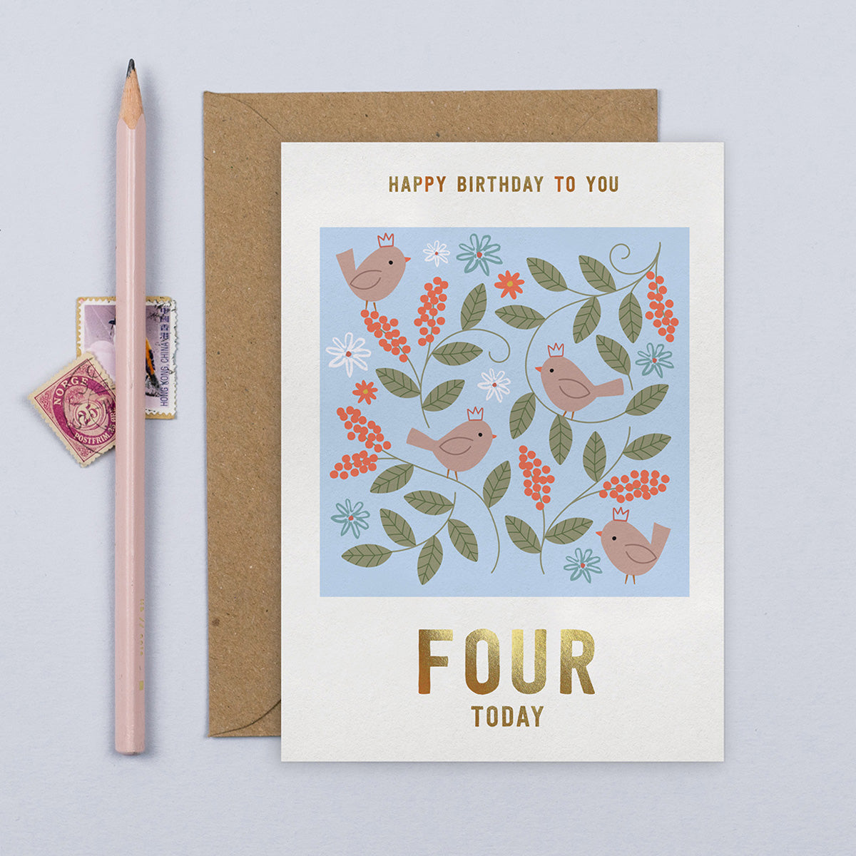 Birds 4th Birthday Card | Kid's Birthday Card | Age Four | default - Muddy Boots Home UK