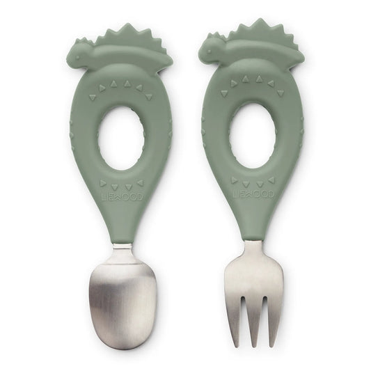 Liewood Dino / Faune Green Baby Cutlery Set - Muddy Boots Home UK