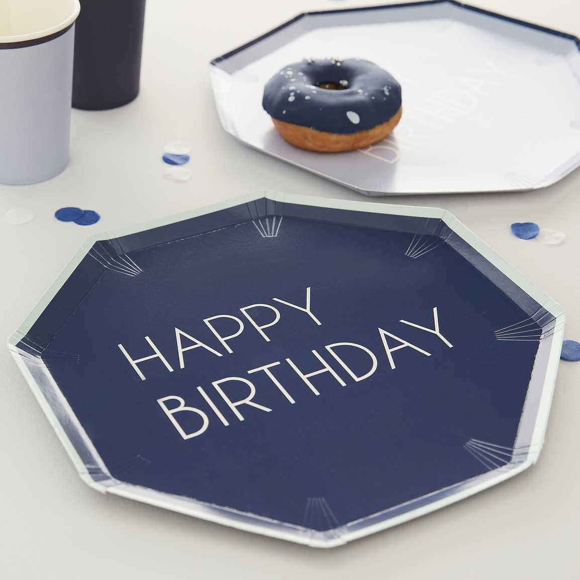 Navy & Blue Happy Birthday Paper Plates - Muddy Boots Home UK