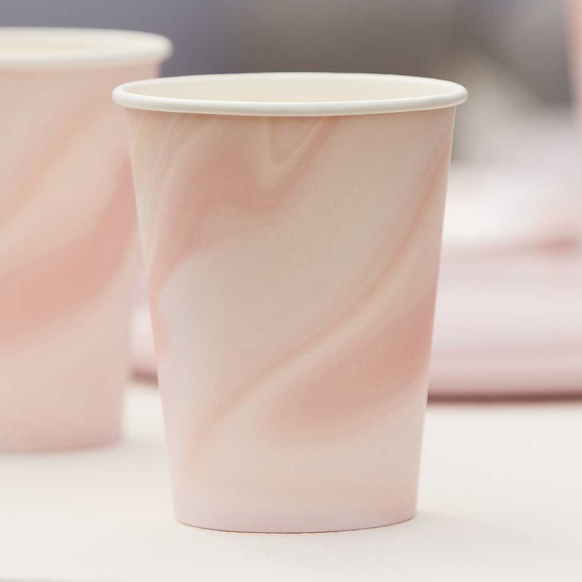 Pink Marble Print Paper Cups