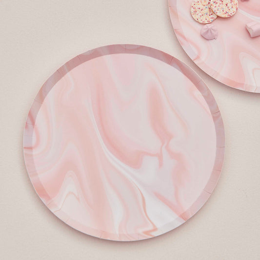 Pink Marble Print Paper Plates - Muddy Boots Home UK
